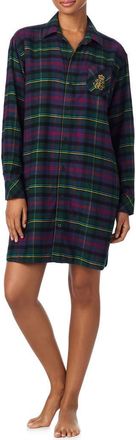 Lauren Ralph Lauren Plaid Print Sleepshirt in Green Plaid at Nordstrom, Size X-Large