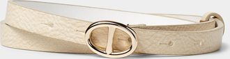 Simons Womens Oval-buckle thin leather belt