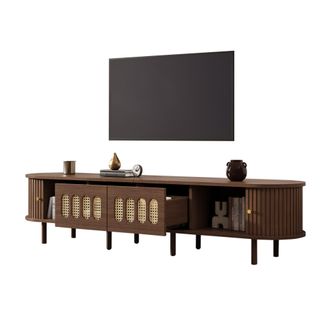 STILVORA Mueble Tv Con 2 Cajones Y 2 Puertas De Persiana, Estilo Retro, Para Sal&oacute;n, En Mdf, Nogal, 180&times;40&times;40 Cm