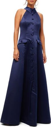 Trina Turk Official Satin Button Front Gown in Ink at Nordstrom, Size 12