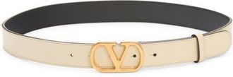 Valentino Garavani VLOGO Buckle Signature Leather Belt in Ren Butter White at Nordstrom, Size 100