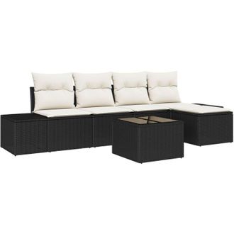 vidaXL Conjunto De Sof&aacute; De Jard&iacute;n 5 Pcs Marr&oacute;n Y Crema Rat&aacute;n Sint&eacute;tico Vidaxl