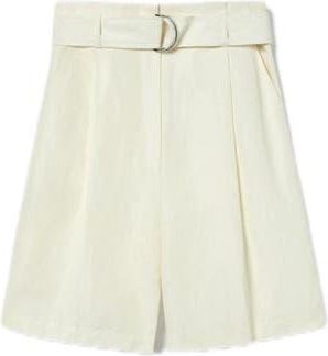LilySilk Chic Silk-Linen Blend Bermuda Shorts in White at Nordstrom, Size 10