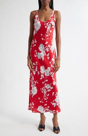 L'agence Akiya Floral Sleeveless Silk Satin Maxi Dress in Redivory at Nordstrom Rack, Size X-Small
