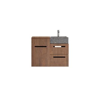 Tikamoon Mueble de ba&ntilde;o de nogal macizo y m&aacute;rmol de 85 cm