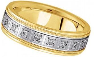 Allurez Pave-Set Diamond Wedding Band in 18k Two Tone Gold for Men (0.40 ctw)