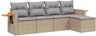 vidaXL Vidaxl - Juego De Sof&aacute;s Jard&iacute;n Con Cojines 5 Pzas Rat&aacute;n Sint&eacute;tico Beige