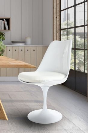 Fusion Living White Tulip Dining Chair with PU Cushion