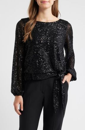 Tahari by ASL Sequin Top in Black at Nordstrom, Size X-Large P