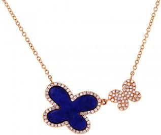 Allurez 0.25ct Diamond & 1.27ct Lapis 14k Rose Gold Butterfly Necklace