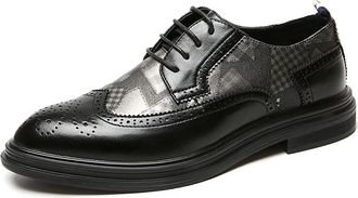 Generic Oxford Dress Shoes for Men Lace Up Wing Tip Brogue Embossed Patchwork Shoes Slip Resistant Block Heel Non Slip Rubber Sole Low Top Business(7.5 UK) Bl