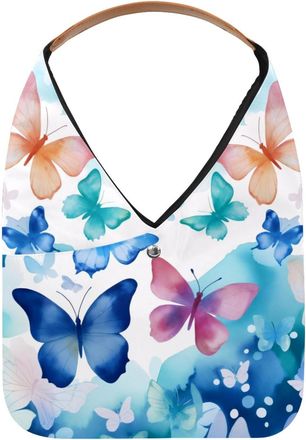 Generic Watercolor Blue Butterflies Pattern Reusable Lightweight Grocery Bags - Foldable Into Compact Pouch, Washable & Sturdy, Multipurpose for Shopping and 