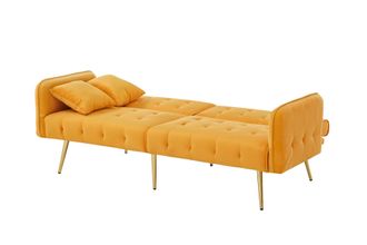 STILVORA Clic-clac 2 Plazas En Terciopelo Con Respaldo Ajustable, Patas De Metal Dorado Y Brazos Multi-posiciones, Amarillo