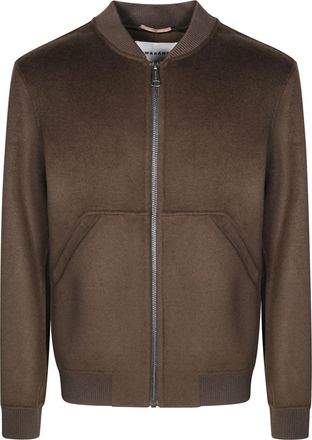 Amaranto Brown Bomber Jacket with Ribbed Details