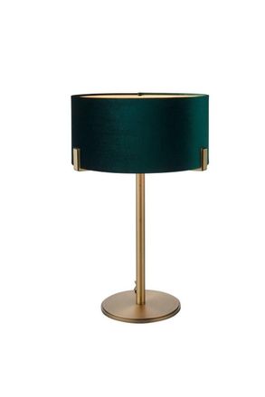 Netlighting Hayfield Table Lamp Matt Antique Brass Plate Green Velvet Shade in Gold