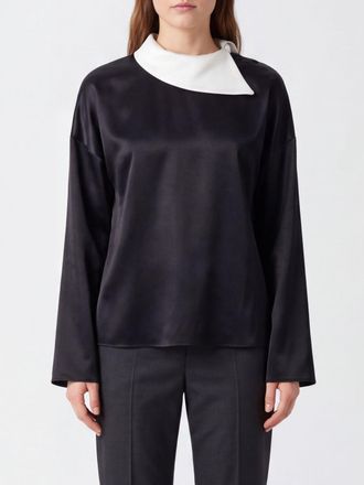 R&oacute;he Crew Neck Viscose Satin Blouse with Long Sleeves and Dropped Shoulders