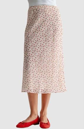 All in Favor Floral Bias Cut Midi Skirt in Cream Red Floral at Nordstrom, Size X-Small
