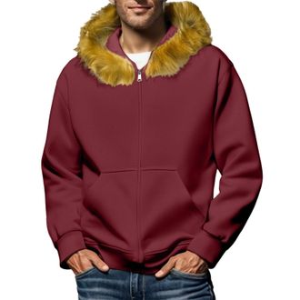 Generic Zip Hoodie Faux Fur Hood Trim Loose Fit Pockets Comfortable Warm Relaxed Leisure Sweatshirt Outdoor Sportswear Comfort Fashion Basic Clothes Tops Jack