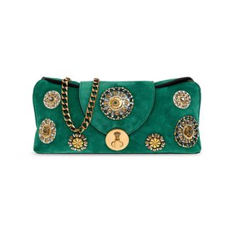 Versace Vivian Clutch Ricamata in Camoscio - - Bags - Donna - Verde - ONE SIZE