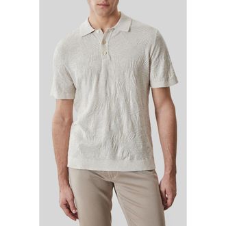 Robert Barakett Jorik Leaf Jacquard Polo Sweater in Moonstone at Nordstrom, Size Xx-Large