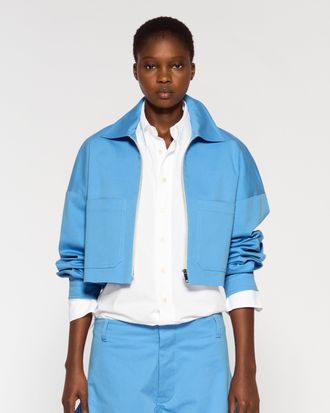 Serena Bute Cotton Gabardine Dropped Shoulder Jacket - Cornflower Blue
