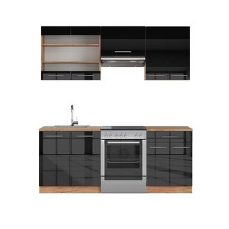 Vicco Mueble De Cocina Fame-line, Antracita Brillo Intenso/roble Dorado El&eacute;ctrico, 200 Cm, Et Roble