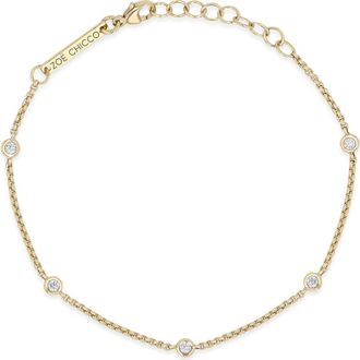 Zo&euml; Chicco Diamond Station Box Chain Bracelet in 14K Yellow Gold at Nordstrom, Size 7