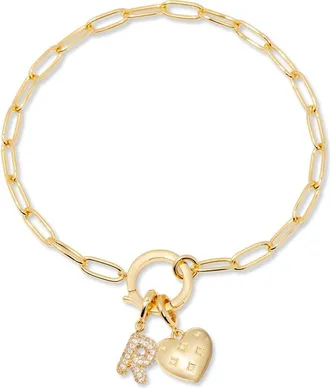 Brook & York Lillian Initial Heart Charm Bracelet in Gold R at Nordstrom