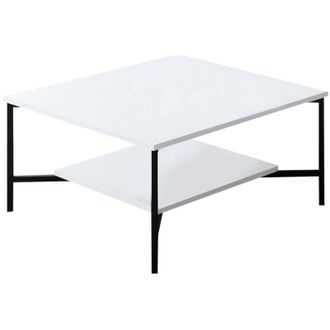 Dmora Mesa De Caf&eacute; Dichiar, Mesa De Centro Baja, Revistero Para Sof&aacute;, Estante De La Sala De Estar, 80x80h40 Cm, Blanco Y Negro - Dmora