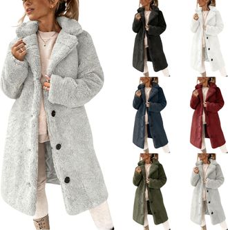 Generic Fur Coat for Women UK Sherpa Fleece Faux Fur Jacket Womens Warm Teddy Bear Coats Oversized Thermal Plush Fluffy Cardigan Double-Sided Fleece Trench Co