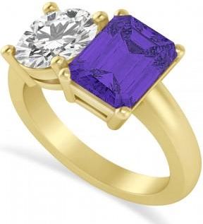 Allurez Emerald/Round Diamond & Tanzanite Toi et Moi Ring 18k Yellow Gold (4.50ct)