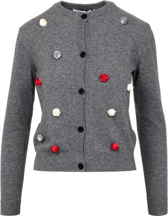 Msgm Grijze wollen trui met rozetten - Dames - Vesten - Grijs - L - Wol - Truien & Vesten