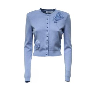 Self Portrait Floral Motif Knit Cardigan With Removable Shoulder Pads