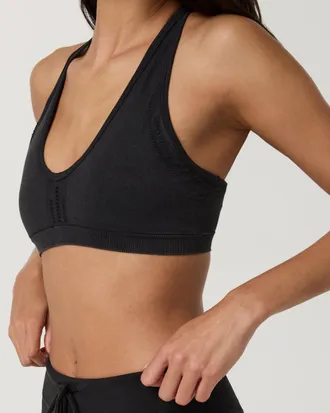 Vuori Clothing Pointelle Seamless V Neck Bra | Black | XS, Size Extra Small