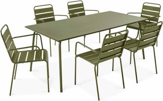 Oviala Mesa de jard&iacute;n y 6 sillas de metal verde caqui