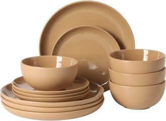 Gibson Home Rockaway 12 Piece Matte Two-Tone Stoneware Dinnerware Set, Service for 4 in Beige at Nordstrom