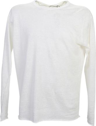 Original Vintage Rib Crew-Neck Linnen Shirt - Heren - Ronde hals truien - Wit - XL - Linnen - Truien & Vesten