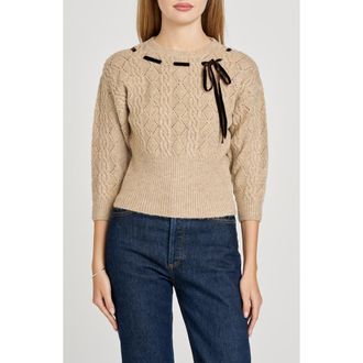 Wayf x Sara Walker Miranda Velvet Pointelle Sweater in Oatmeal at Nordstrom Rack, Size X-Small