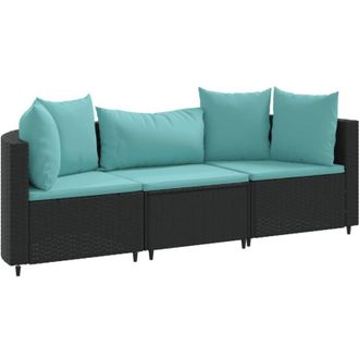 vidaXL Set De Sof&aacute;s De Jard&iacute;n Con Cojines 3 Pzas Rat&aacute;n Sint&eacute;tico Negro Vidaxl