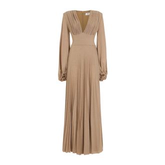 Elisabetta Franchi Kleedjes, Dames, Beige, S, Leer, Red Carpet Lurex Jersey Jurk