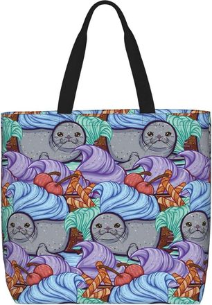 Generic Women Handbag Sealife Ice Cream Walrus Travel Tote Bag Folding Print Crossbody Bags, For Holiday, Daily, Christmas, Birthday, Work