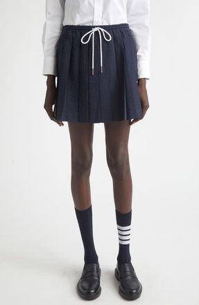 Thom Browne Pleated Wool Seersucker Miniskirt in Navy at Nordstrom, Size 10 Us