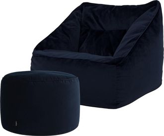 Icon Brand Puf sillón con reposapiés redondo terciopelo noche azul