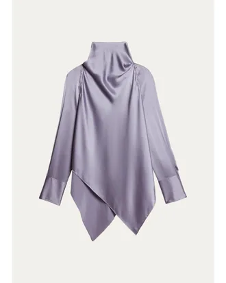 Helmut Lang Silk Long-Sleeve Tieneck Top
