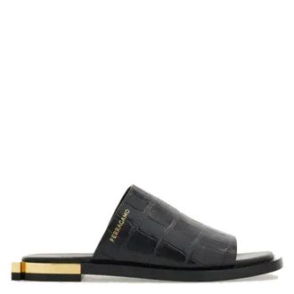 Ferragamo Gancini Heel Aline Leather Slides, Size 10 C