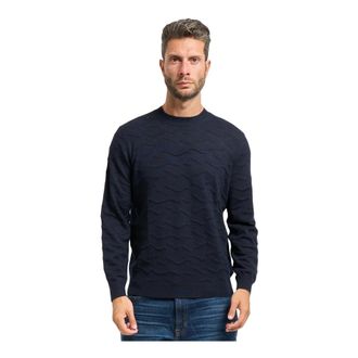 A|X Armani Exchange Round-neck Knitwear, male, Blue, L, Blue Wavy Texture Crew Neck Jumper