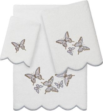 Linum Home Textiles 100% Turkish Cotton Britney Scallop 3Pc Embellished Towel Set