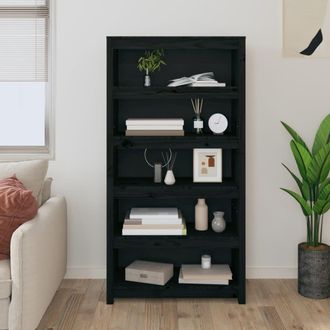 Berkfield Home Book Cabinet Black 80x35x154 cm Solid Wood Pine | Size: 80 x 35 x 154 cm
