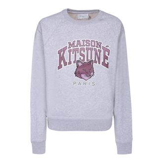 Maison Kitsun&eacute; Grafische Print Sweatshirt Grijs Aw 23 - Dames - Sweatshirts - Grijs - M - Katoen - Hoodies & sweatvesten
