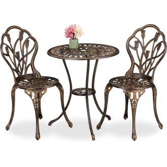 Relaxdays Relaxdays - Garden Bistro Set, 3-Piece, Table & 2 Chairs, Antique Style, Patio Furniture, Outdoor Dining, White/Bronze